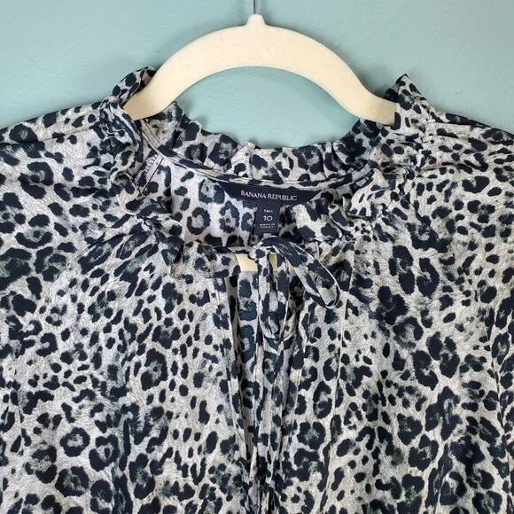 Banana Republic Animal Print Peasant Midi Long Sleeve Dress Size 10 Tall - Picture 7 of 7